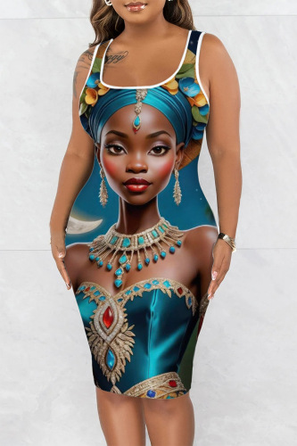 Casual Print Basic U Neck Vest Dress Dresses