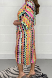 Casual Geometric Print Fold V Neck Printed Dress Dresses