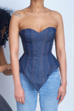 Sexy Solid Patchwork Backless Contrast Strapless Tops