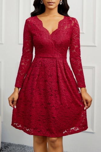 Casual Solid Patchwork V Neck Long Sleeve Dresses