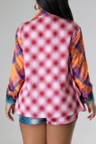 Casual Plaid Print Patchwork Shirt Collar Long Sleeve Two Pieces