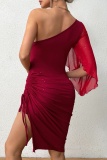 Sexy Party Solid Draw String Frenulum Backless Slit Oblique Collar Wrapped Skirt Dresses