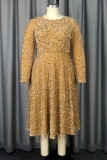 Party Patchwork Sequins O Neck Long Sleeve Dresses