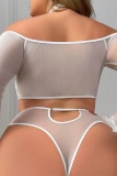 Sexy Living Solid Hollowed Out See-through Halter Plus Size Four Piece Set