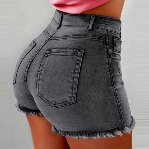 Casual Solid Patchwork High Waist Skinny Denim Shorts