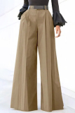 Casual Solid Pocket Fold Without Belt High Waist Wide Leg Solid Color Bottoms(No Belt)