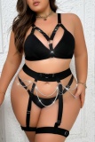 Sexy Solid Hollowed Out Patchwork Chains Spaghetti Strap Plus Size Bikini Set