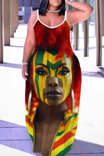 Sexy Casual Print Backless Spaghetti Strap Long Dress Dresses