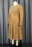 Party Patchwork Sequins O Neck Long Sleeve Dresses