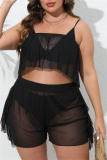 Sexy Solid Patchwork See-through Backless Strapless Plus Size Swimwear