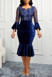 Party Formal Solid Patchwork See-through Square Collar Wrapped Skirt Dresses