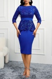 Casual Solid Sequins Patchwork O Neck Wrapped Skirt Dresses