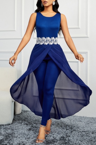 Casual Solid Patchwork Backless O Neck Skinny Jumpsuits