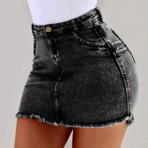 Casual Solid Patchwork High Waist Skinny Denim Skirts