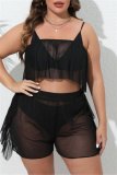 Sexy Solid Patchwork See-through Backless Strapless Plus Size Swimwear