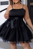 Sexy Solid Backless Spaghetti Strap Ball Gown Plus Size Dresses