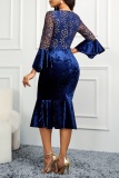 Party Formal Solid Patchwork See-through Square Collar Wrapped Skirt Dresses
