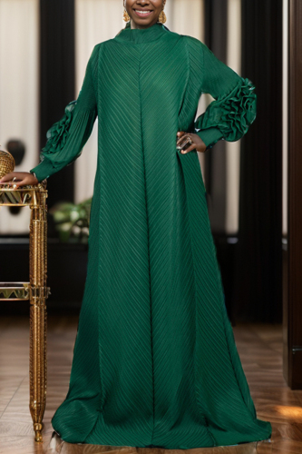 Casual Solid Patchwork Turtleneck Long Dress Plus Size Dresses