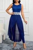 Casual Solid Patchwork Backless O Neck Skinny Jumpsuits