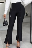 Casual Solid Slit Skinny High Waist Conventional Solid Color Trousers