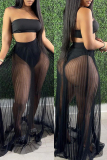 Sexy Casual Solid See-through Backless Strapless Three Piece Set