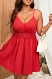 Sexy Casual Solid Backless V Neck Sling Dress Plus Size Dresses