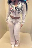 Casual Street Print Letter Hooded Collar Long Sleeve Two Pieces