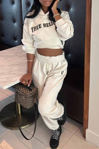 Casual Street Print Letter Hooded Collar Long Sleeve Two Pieces