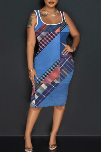 Casual Print Basic U Neck Vest Dress Dresses