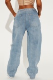 Casual Print Basic Mid Waist Regular Denim Jeans (Subject To The Actual Object )