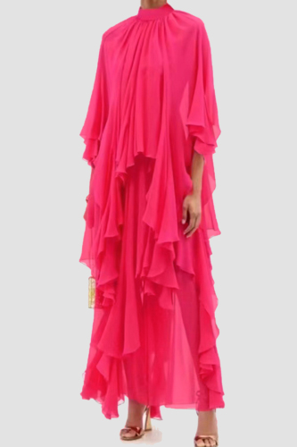 Casual Solid Patchwork Asymmetrical Half A Turtleneck Long Dress Dresses