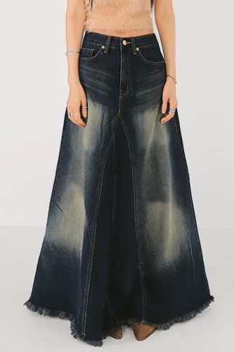 Casual Solid Patchwork High Waist Regular Denim Skirts