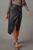 Casual Solid Slit Skinny High Waist Conventional Solid Color Skirt
