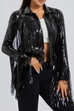 Casual Patchwork Tassel Sequins Outerwear