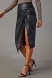 Casual Solid Slit Skinny High Waist Conventional Solid Color Skirt