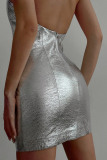 Casual Simplicity Solid Sequined O Neck Wrapped Skirt Dresses