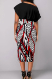 Casual Print Patchwork O Neck Pencil Skirt Dresses