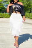 Casual Solid Tassel Patchwork Skinny High Waist Conventional Patchwork Skirt