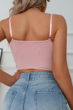 Sexy Casual Embroidery Frenulum Backless Spaghetti Strap Tops (Without Paddings)