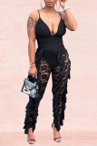 Sexy Casual Solid Patchwork See-through Backless Spaghetti Strap Skinny Jumpsuits