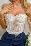 Sexy Embroidery Backless Strapless Tops (Without Paddings)