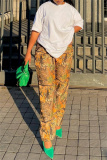 Casual Print Basic Regular High Waist Conventional Full Print Trousers (Subject To The Actual Object)