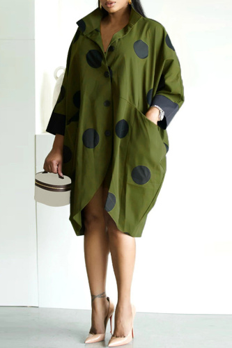 Casual Dot Print Pocket Buttons Turndown Collar Shirt Dress Dresses