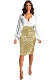 Gold Sequin Patchwork Hip skirt