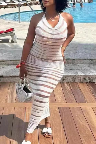 Sexy Solid Bandage Patchwork Halter Long Dress Dresses