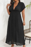 Sexy Solid Backless Slit V Neck Beach Dress Plus Size Dresses