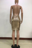 Gold Sequin Patchwork Hip skirt