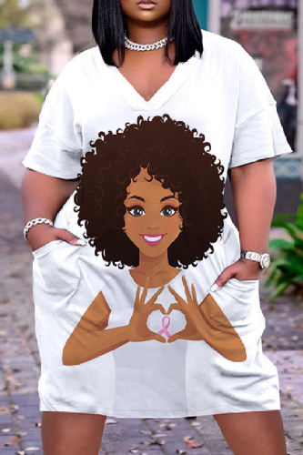 Casual Print Basic V Neck Short Sleeve Dress