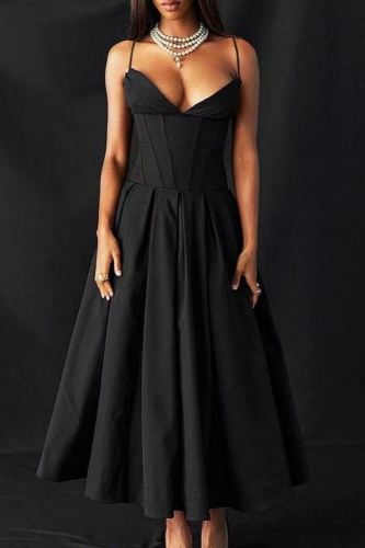 Casual Solid Backless Spaghetti Strap Long Dress Dresses