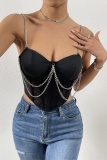 Sexy Solid Patchwork Chains Backless Spaghetti Strap Tops